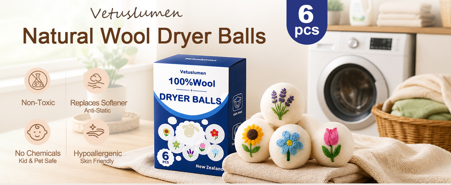 6 Pack Wool Dryer Balls