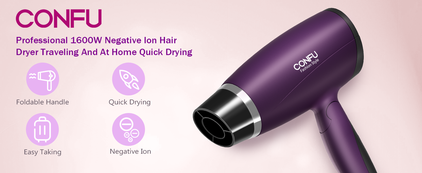 Professional 1600W Negatiwe lon HairDryer Traveling And At Home Quick Drying