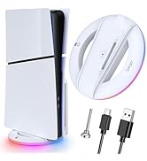 Auarte 2023 LED Vertical Stand for PS5 Slim Console Disc and Digital with 14 Light Mode, RGB Base...