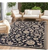 OLANLY Waterproof Outdoor Rug 5x8 ft, Outdoor Plastic Straw Rug with Flower Pattern, Reversible R...
