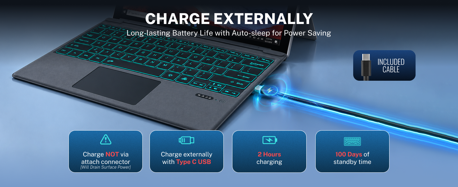 Charge externally, long-lasting battery life