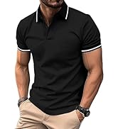 ZITY Mens Polo Shirts Casual Short Sleeve Athletic T-Shirts Classic Contrast Collar Shirt with Po...