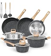 SODAY Pots and Pans Set, 13 Pcs Kitchen Cookware Sets Black Granite Induction Cookware Nonstick C...