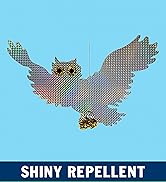 PESTEZE Holographic Shiny Owl Bird Repellent with 2 Bells [15 x 9.5 inch] Reflection &amp; Sound Scar...