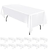 12 Pack White Satin Tablecloth, 57 x 108 Inch Silky Satin Table Cloth, Rectangle Bright Silk Tabl...