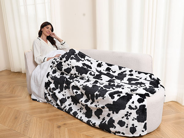 heated electric blanket cow print throw twin full queen fast even heating washable soft cozy 