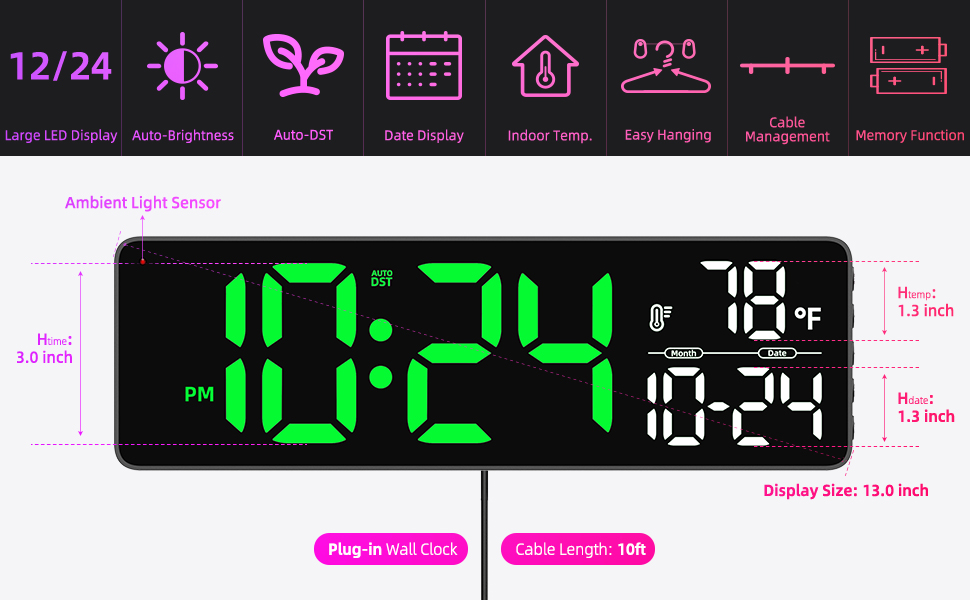Digital Wall Clock with Large LED Display