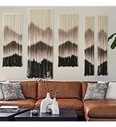 IOWER Large Macrame Wall Hanging Mountain Handmade Brown Dip-Dyed Boho Wall Decor 5Pcs Art Wall D...