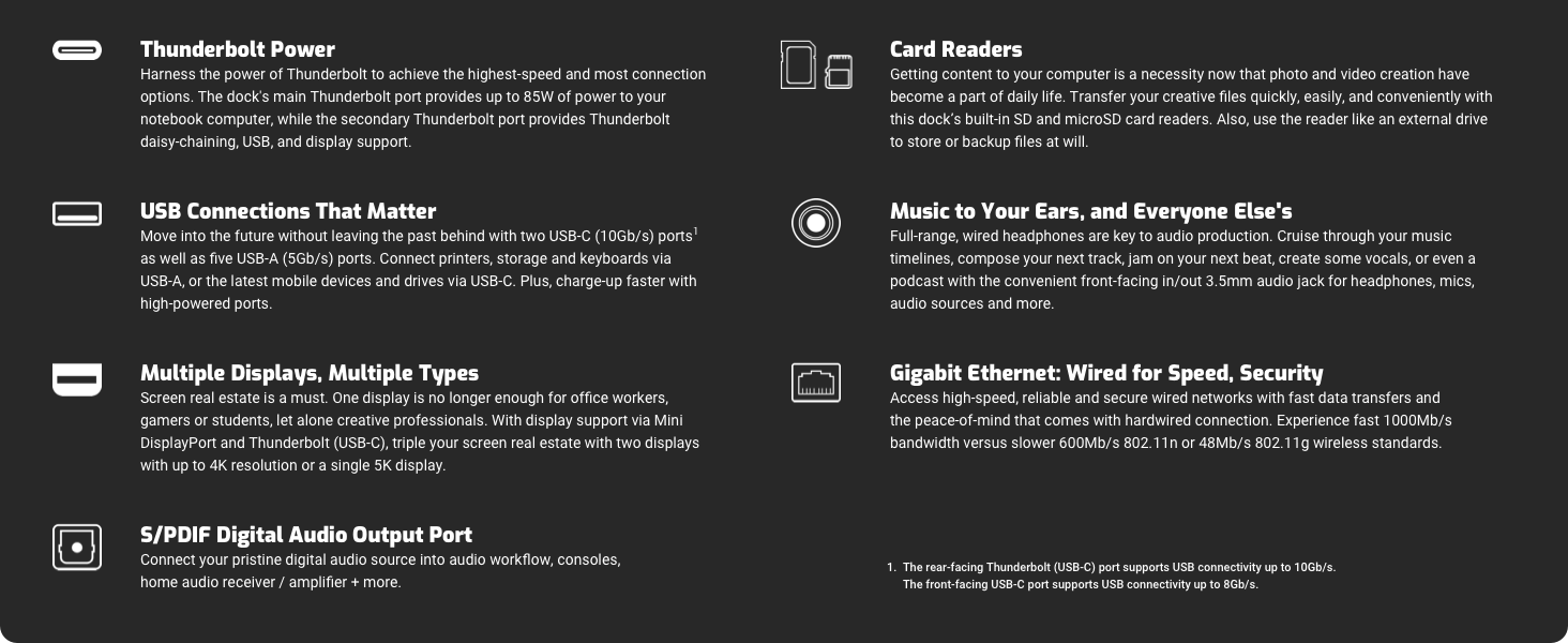 OWC 14-Port Thunderbolt Dock- USB, S PDIF Audio Multi display Thunderbolt power cable