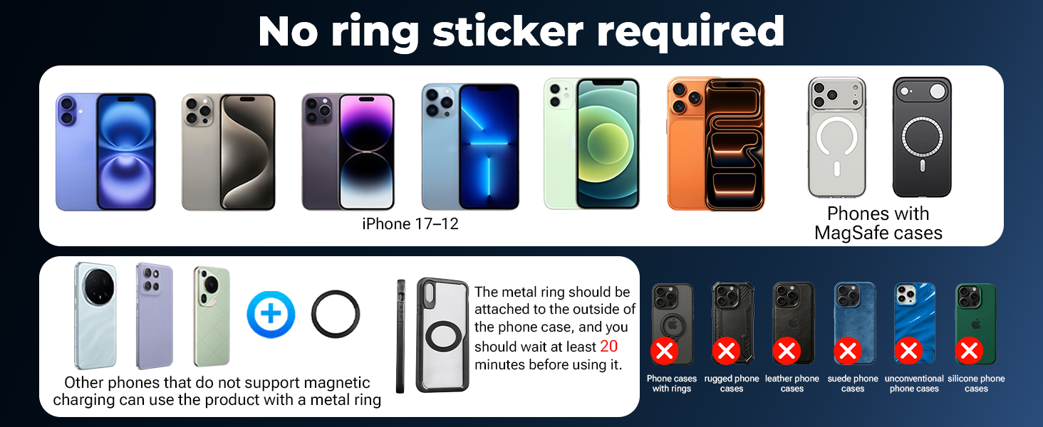 Perfectly compatible with iPhone 17/16/15/14/13/12 series and MagSafe cases