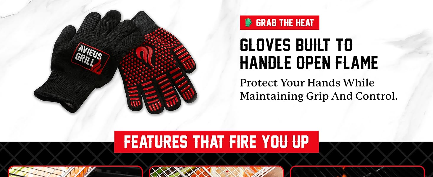 bbq gloves heat resistant grill oven fingers proof men cooking glove high ove silicone ov hot mitts