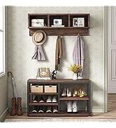 Tribesigns Industrial [Shoe] [Rack] [Bench] with Coat [Rack] Set With Hall Tree, 3 Storage Cubbie...