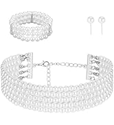 Xyulaan Pearl Jewelry Set for Women, White Pearl Necklace And Earring Set Bracelets Vintage Costu...