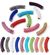 Craftdady 10pcs Mixed Colors Rhinestone Curved Noodle Tube Beads 45-46.5mm Large Hole Long Tube M...