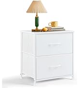 Nightstand, Small 2 Drawer Dresser End Table Bedside Furniture, Wooden Top Fabric Bins for Bedroo...