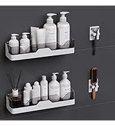 UIFER 2-Pack Adhesive Shower Caddy, Shower Shelves with Hooks, No Drilling Shower Racks for Insid...