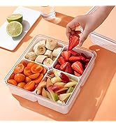 Divided Veggie Tray with Lid Stackable Vegetable Storage Square Appetizer Relish Serving Platter ...
