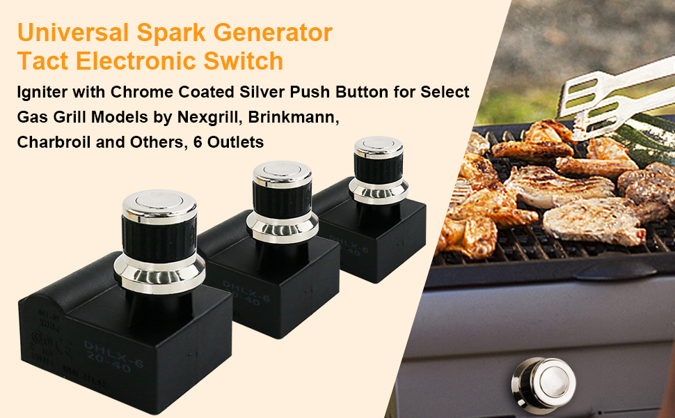 Utheer Universal Spark Generator Coated Silver Push Button for Select Gas Grill Models by Nexgrill