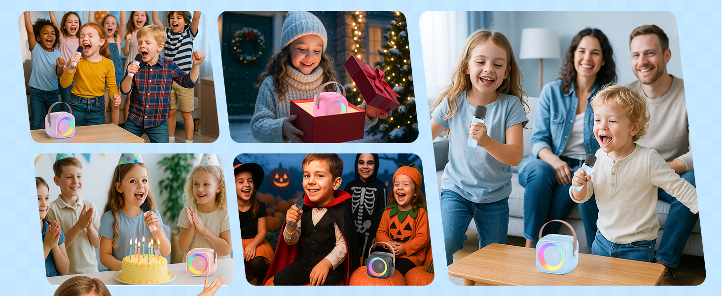 Horizontal collage of group photos showing people in various indoor social settings and gatherings.