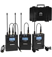 Dual Wireless Lavalier Microphone System,Comica CVM-WM300A UHF 96 Channel Professional Lapel Lav ...