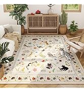 Rugcomf Living Room Rug 5x7 Rug Machine Washable Boho Area Rug Non Slip Floral Animal Cat Vintage...