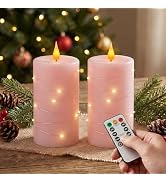 Amagic Real Wax Flameless Candles with Embedded String Lights Set of 2 White