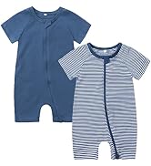 Feidoog 2PCS Baby Boys and Girls' Summer Short Sleeve One-Piece Romper Cute Cartoon Zipper Jumpsu...