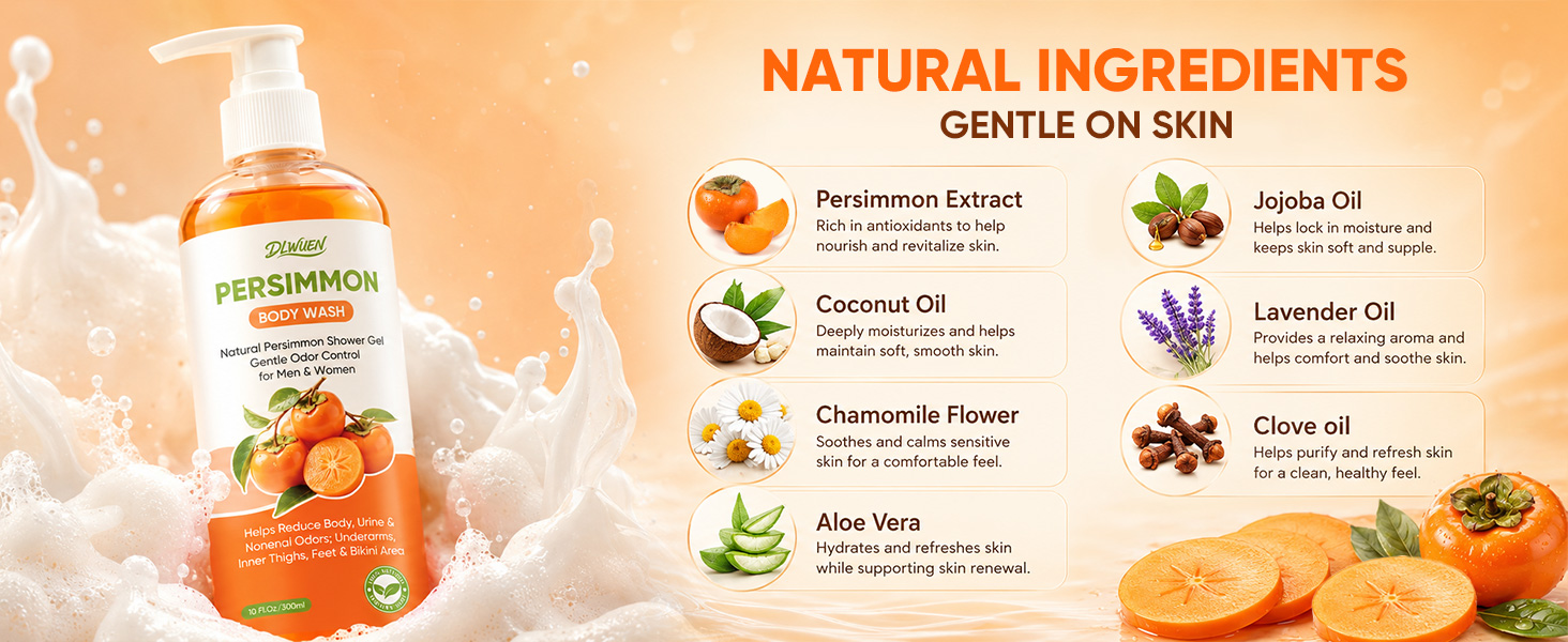 Persimmon Body Wash for Old People Smell Persimmon Soap Bar for Body Odor Control