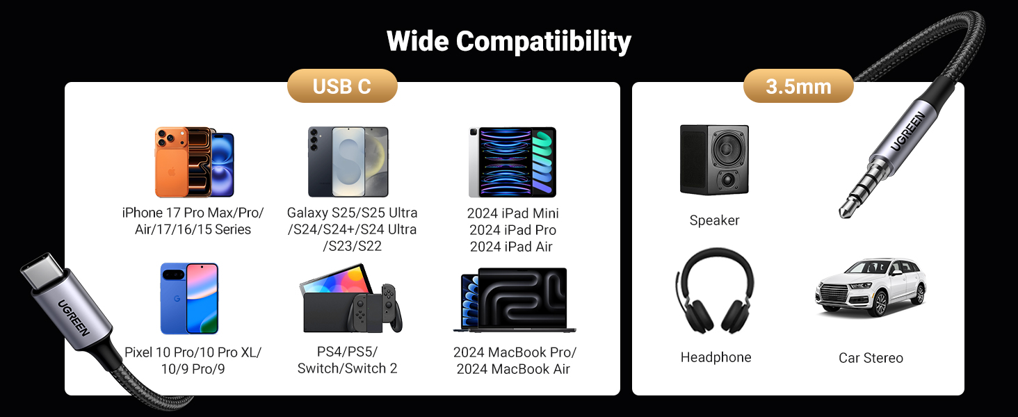 Wide Compatibility USB C to Aux adapter