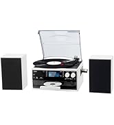 JORLAI 10 in 1 Vinyl Record Player with 2 Separate Stereo Speakers Bluetooth, 3-Speed Turntable w...