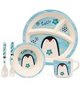 PHEENOWL Kids Dinnerware Set, 5-Piece Mealtime Tableware for Children &amp; Toddlers – Includes Divid...