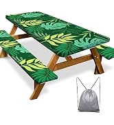 Picnic Table Cover with Bench Covers Camping Essentials Waterproof Windproof Camping Tablecloth w...