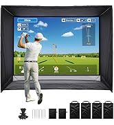 ZEALFEEL Golf Simulator Enclosure, 11x8FT Golf Net with HD Impact Screen &amp; Side Barriers – Dual-L...