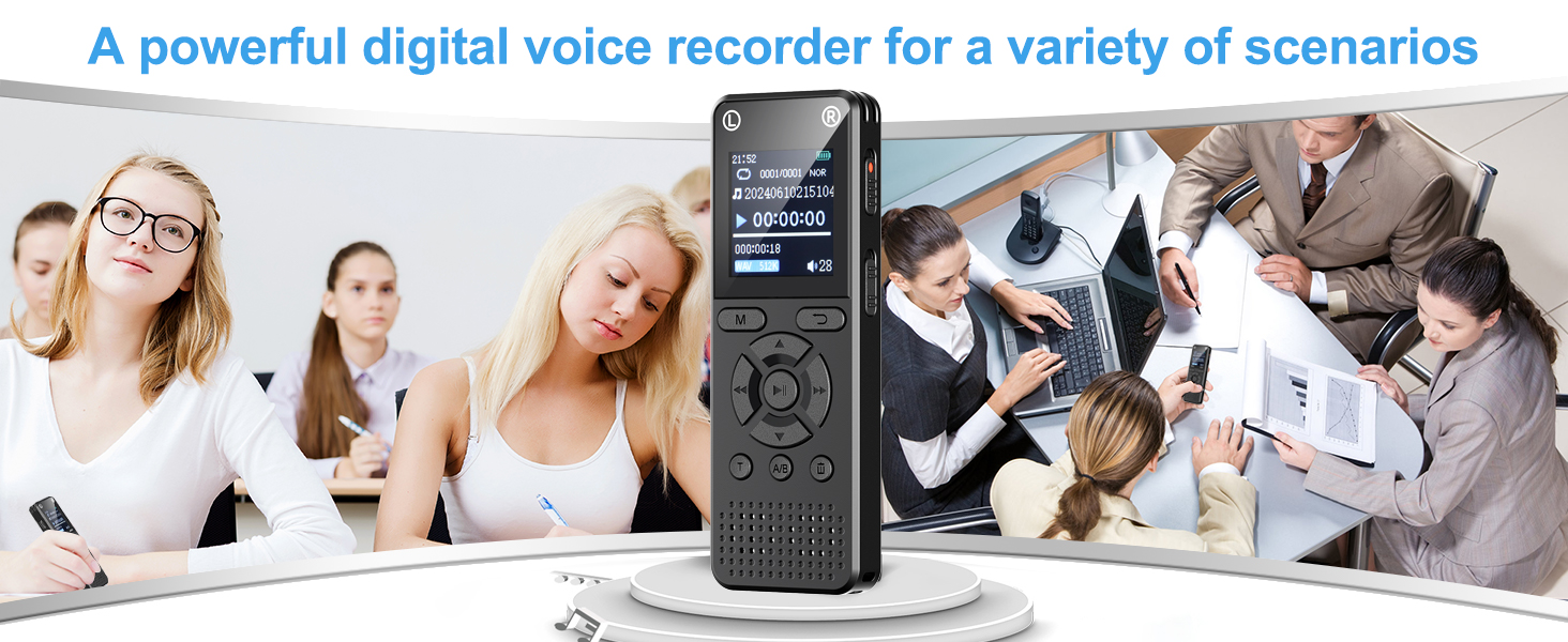 voice activated digital recorder supporting MP3 Player and WAV audio formats