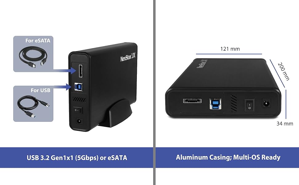 USB or eSATA, size: 200x121x34mm