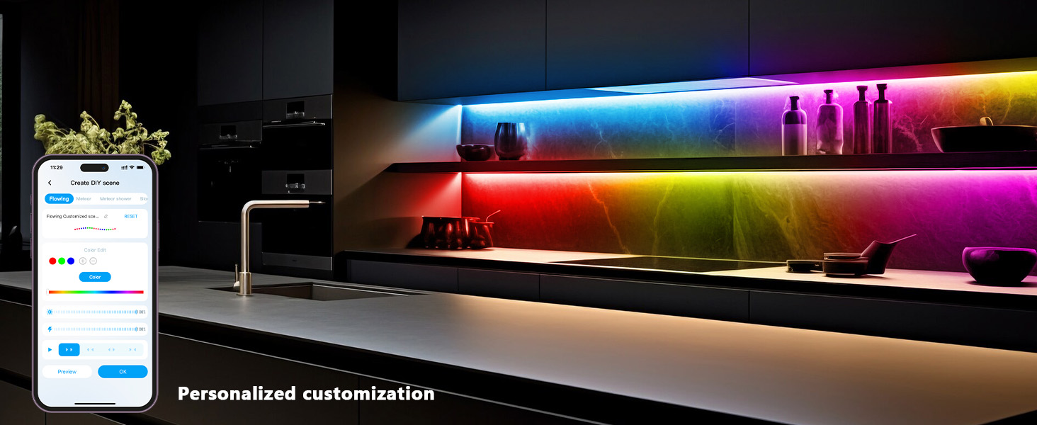 Smart RGB COB LED IC Strip Lights, Addressable High Density Flexible with Remote &amp; App Control