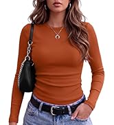Zeagoo Women Long Sleeve Tops Crewneck Ribbed Knit Fitted Tshirts Dressy Casual Basic Tee 2026 Su...