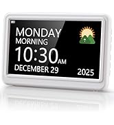 Rechargeable Digital Clock with Day and Date for Elderly, 7" Large Digital Calendar Clock for Sen...