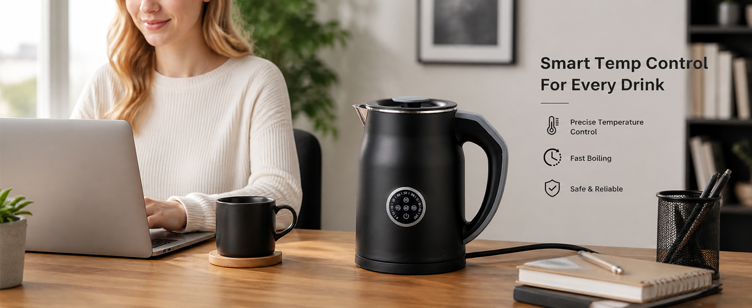 Electric Kettle 1.2L with 45-90? Temp Control, 1000W Fast Heating 6-Min Deep Boil,