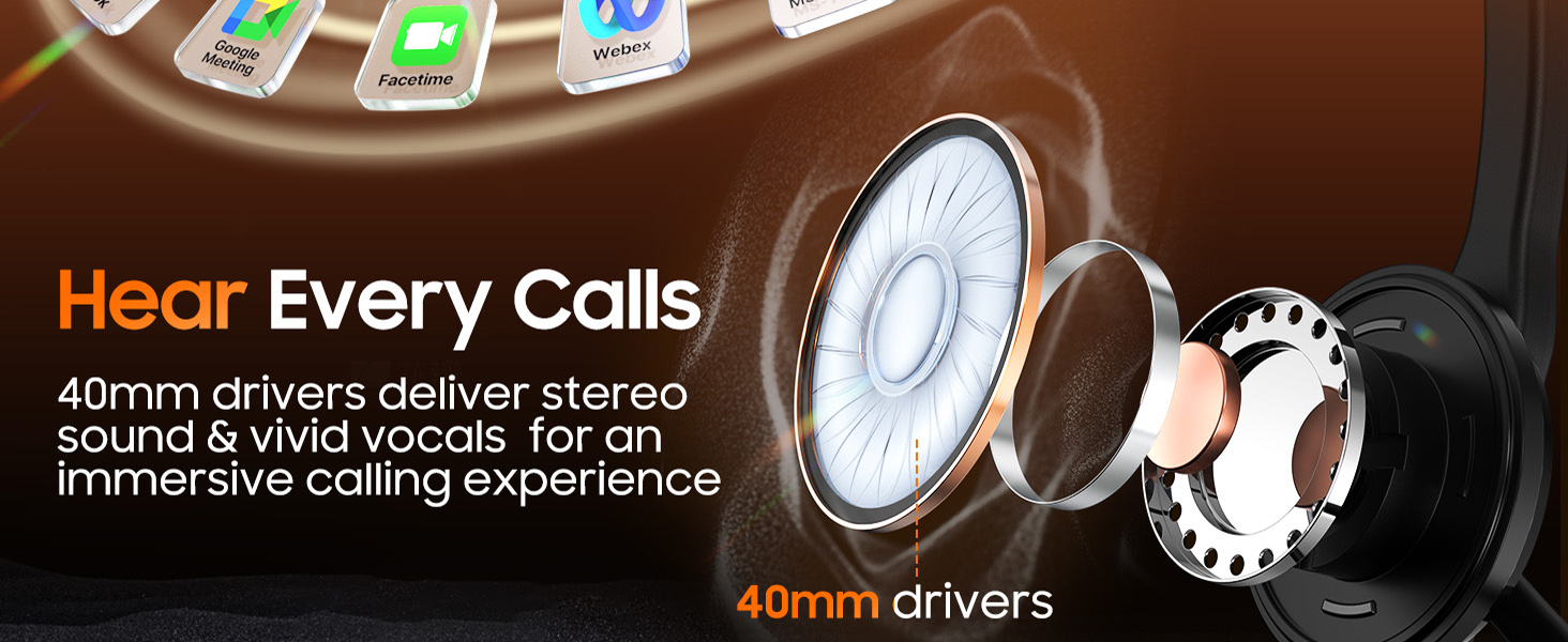 usb headset with microphone for pc,40mm drivers deliver stereo sound for calling, music video