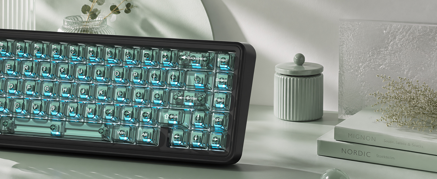 Green Clear keycaps,Transparent Keyboard keycaps,Jelly Key caps Set,Shine Through keycap