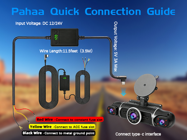 Dash cam Hardwired kit, USB-C Hardwired Cable kit, 12V-24V to 5V Hardwired Cable kit