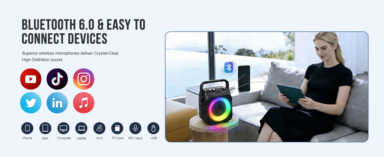 Karaoke Machine Mini Karaoke Machine Portable Bluetooth Speaker Karaoke Machine for Adults 2 Mics