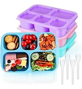 MaMix Bento Box Adult Lunch Box, 5 Compartment Bento Box for Adults 4 Pack, Reusable Stackable Sn...