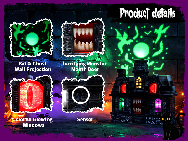 Halloween Projection Haunted House Decor, Colorful Lights