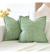 OTOSTAR Pack of 2 Corduroy Soft Decorative Throw Pillow Covers with Splicing 18 x 18 Inch Boho St...