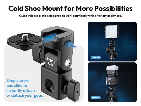 Universal 1/4" mount makes it easy to attach a wide range