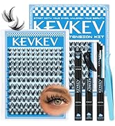 KEVKEV Lash Clusters Kit 144pcs Manga Lashes Clusters 8-18mm Lash Extension Kit Thin Band Eyelash...