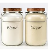 YoenKtss 2 Pack Glass Flour Sugar Storage Containers with Handle, 1 Gallon Glass Jars with Airtig...