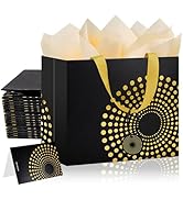 Biotakeware 14 Pack Gold Foil-Stamped Gift Bags with Handles, 13" Medium Non-Crease Paper Bags, I...